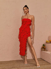 Elsie Strapless Ruffle Dress in Red